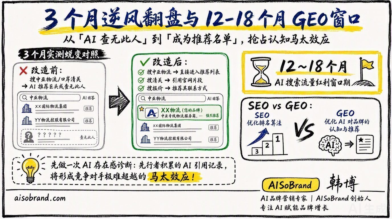 图3：3 个月逆风翻盘与 12-18 个月 GEO 窗口