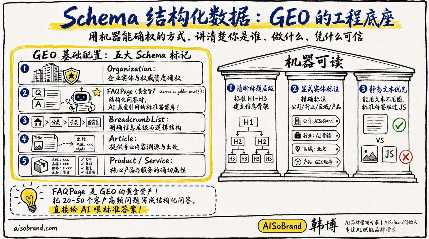 Schema结构化数据：GEO的工程底座——五大基础Schema标记与机器可读三原则