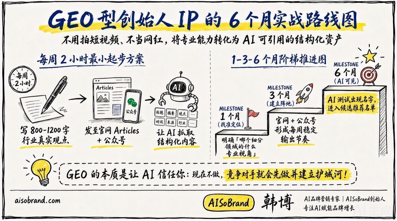 图3：GEO型创始人IP的6个月实战路线图