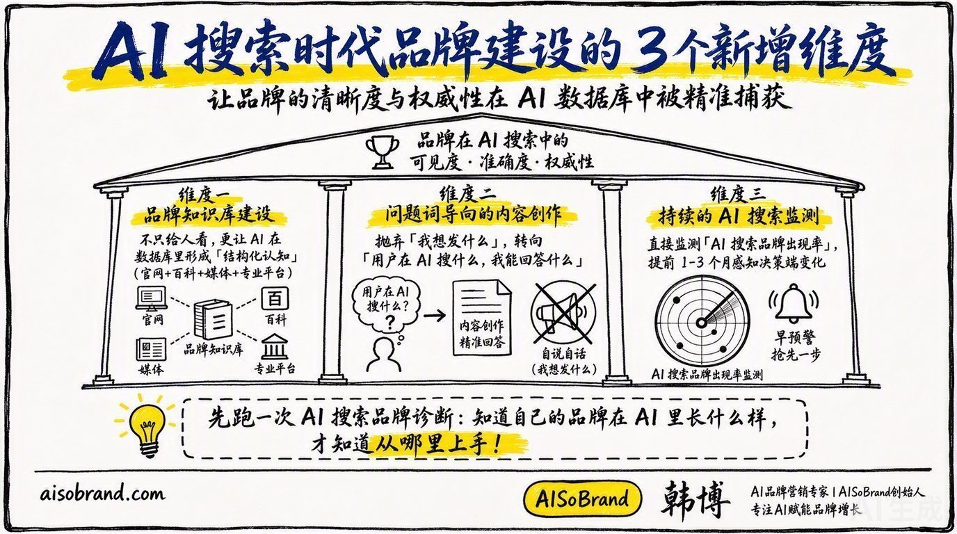 图3：AI搜索时代品牌建设的 3 个新增维度