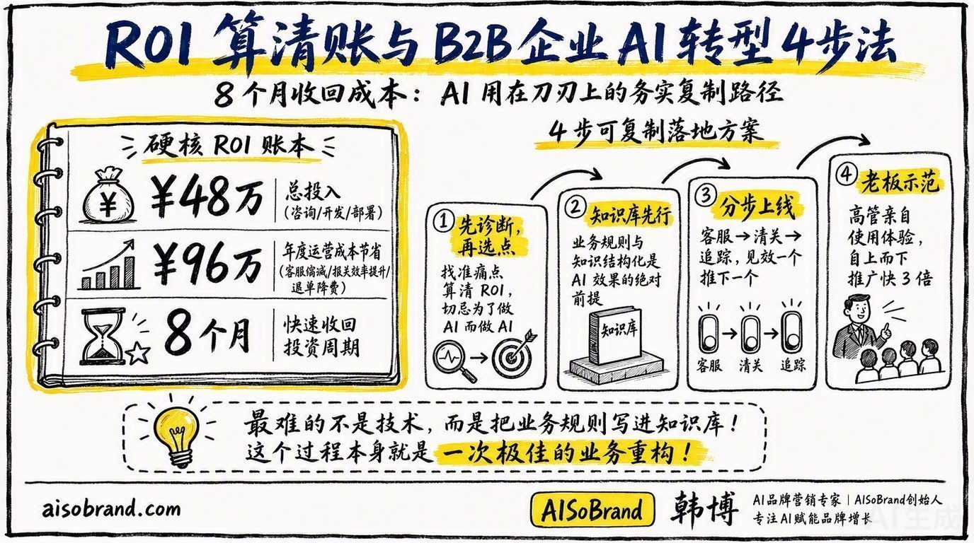 图3：ROI 算清账与 B2B 企业 AI 转型 4 步法